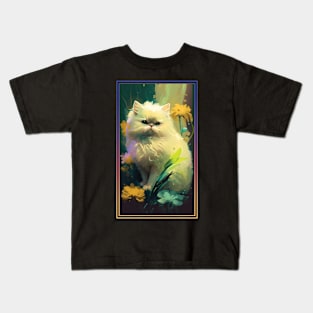 Persian Cat Vibrant Tropical Flower Tall Digital Oil Painting Portrait 3 Kids T-Shirt